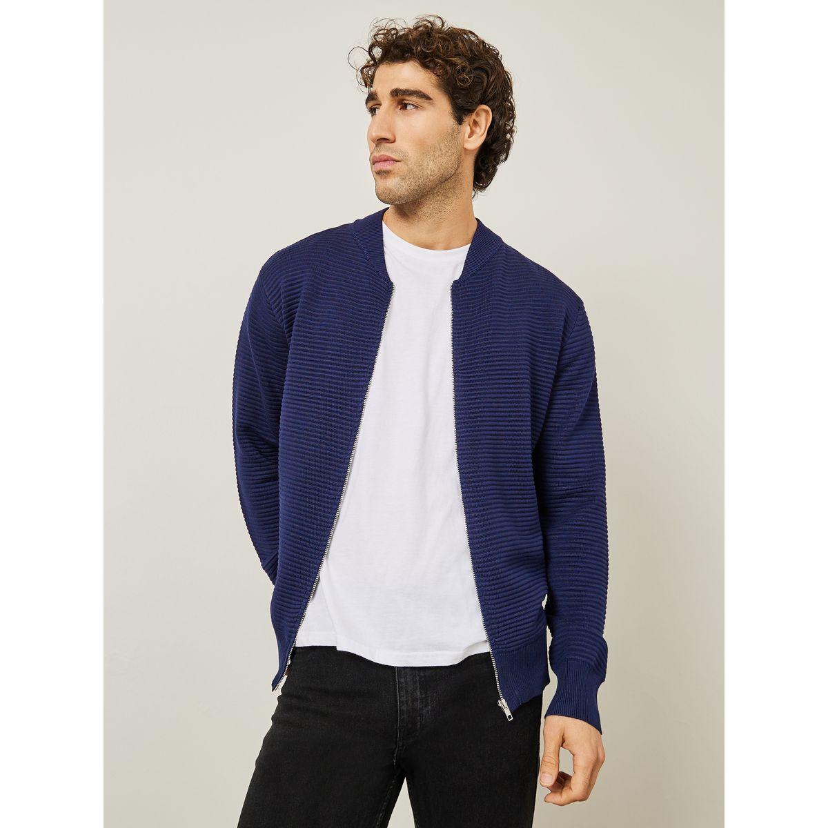Styli Ribbed Zip Through Relaxed Fit Cardigan-men-clothing-sweatersandpullovers-image-1
