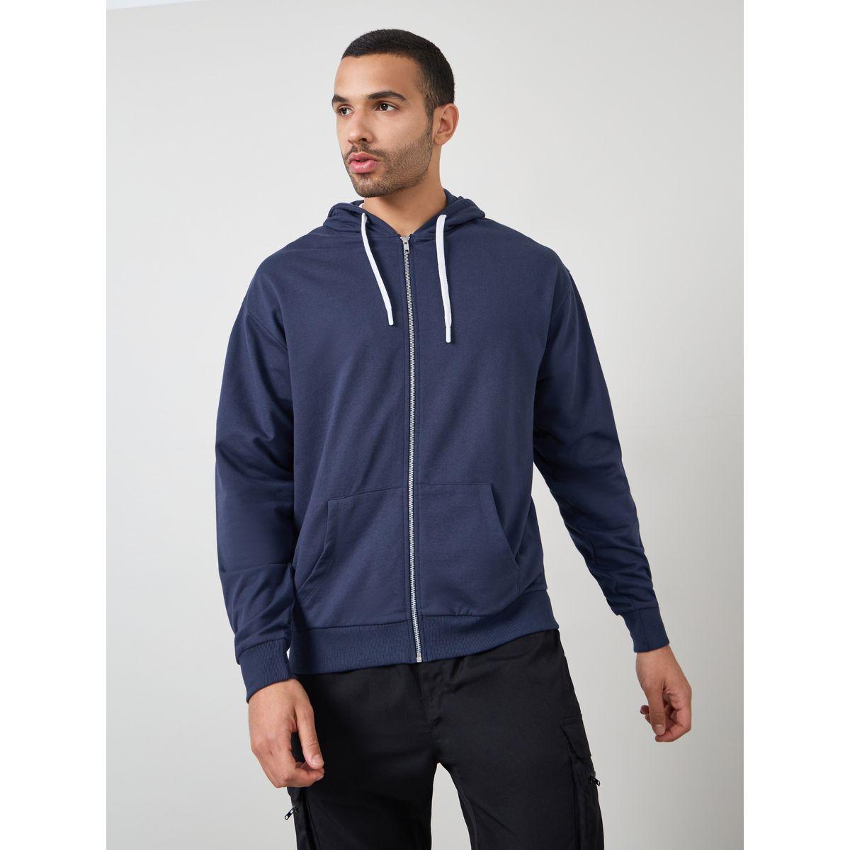 Styli Relaxed Fit Zip Hoodie with Contrast Drawcord-men-winterwear-jacketsandblazers-image-3