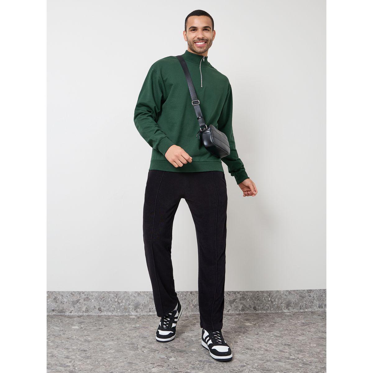 Styli Half Zip Fleece Relaxed Fit Sweatshirt-men-winterwear-hoodiesandsweatshirts-image-1
