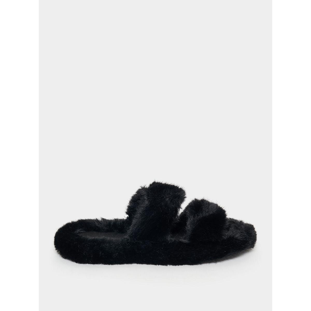 Buy Women s Styli Double Strap Soft Furry Bedroom Slippers Online