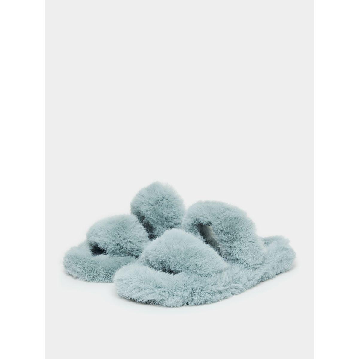 Styli Double Strap Soft Furry Bedroom Slippers-women-shoes-bedroomslippers-image-2
