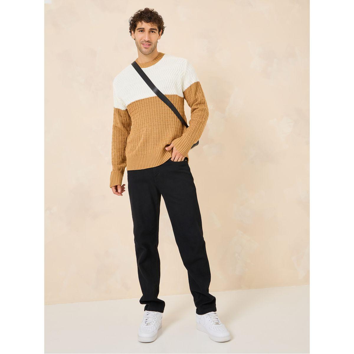 Styli Cable Knit Relaxed Fit Color Block Jumper-men-clothing-sweatersandpullovers-image-2