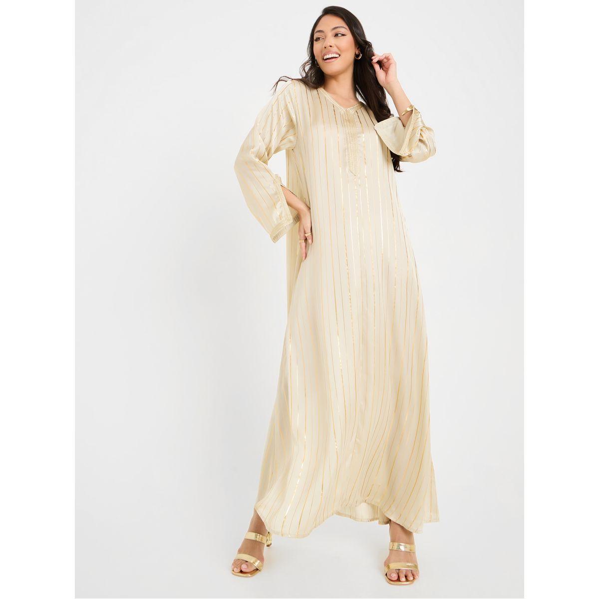 Stripe Lace Detail Jalabiya-women-arabicclothing-jalabiyas-image-1