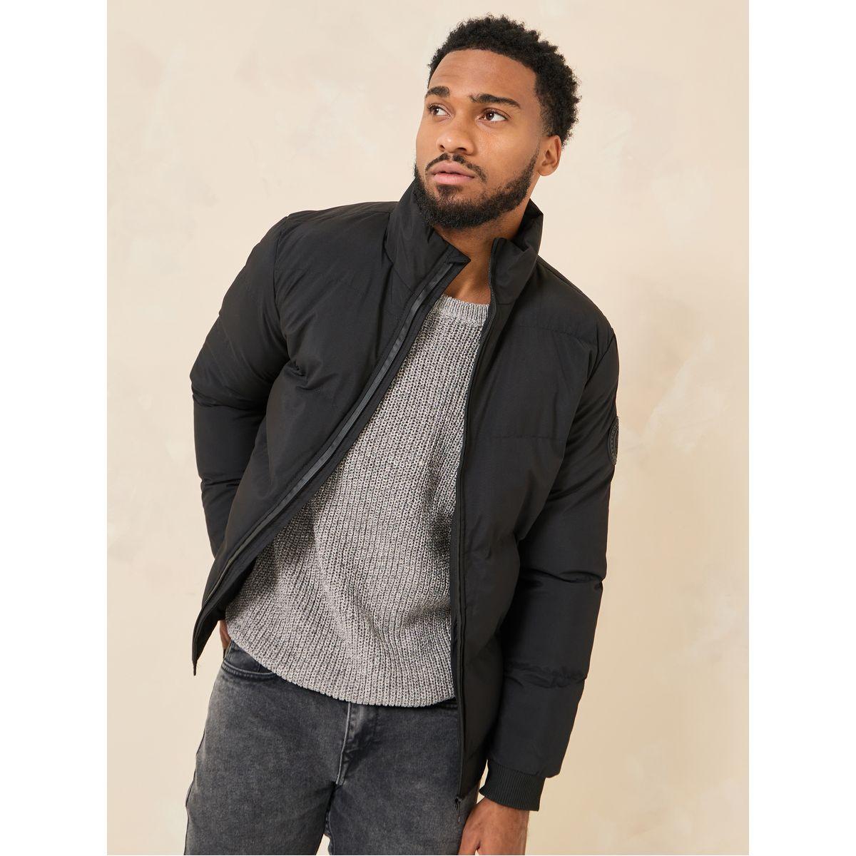 Styli High Neck Padded Puffer Jacket With Badge Detail-men-clothing-jacketsandblazers-jackets-image-1