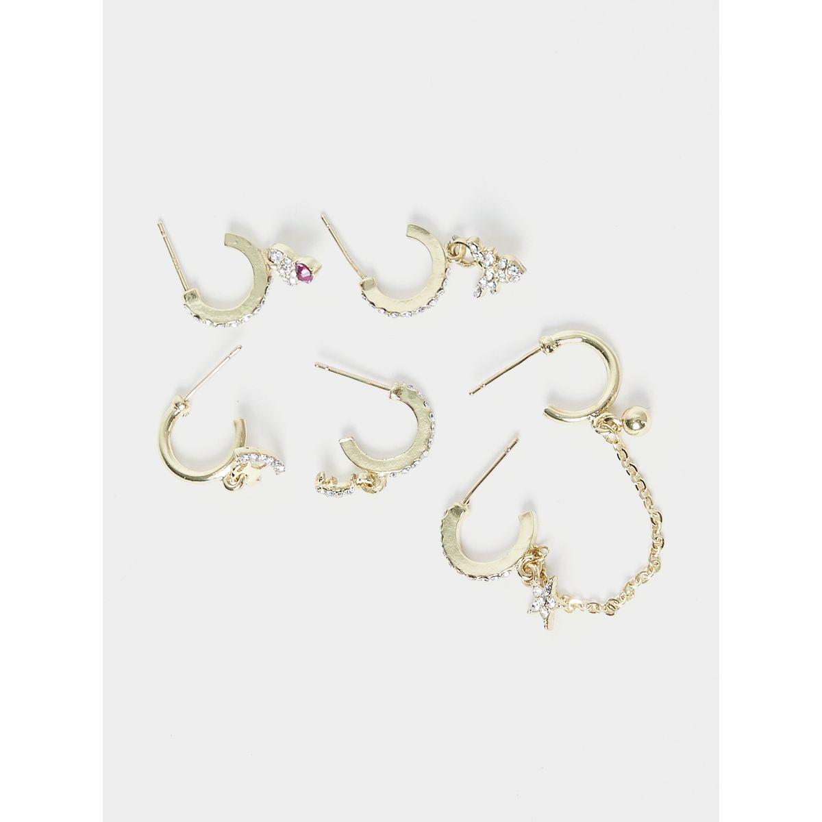 Styli Set Of 3 - Embellished Moon and Star Drop Earrings-women-watchesandjewellery-jewellery-earrings-image-3