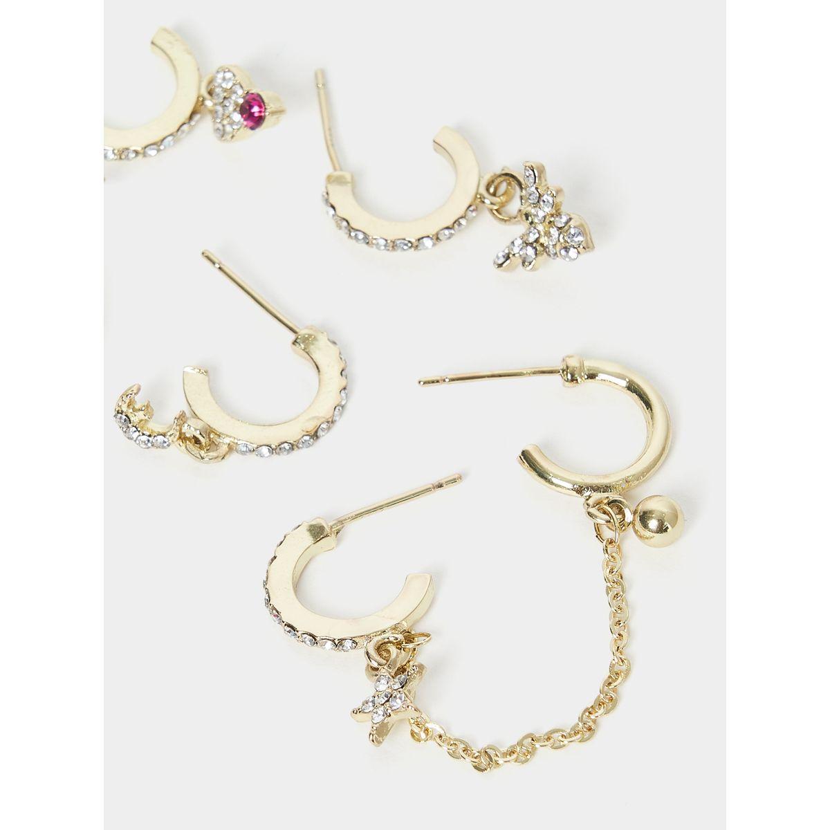 Styli Set Of 3 - Embellished Moon and Star Drop Earrings-women-watchesandjewellery-jewellery-earrings-image-4