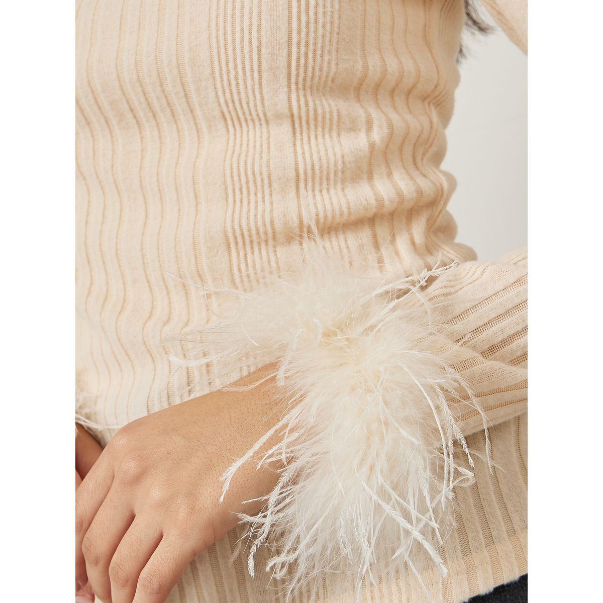 Styli Faux Fur Trim High Neck Fitted Knit Top-women-clothing-shirtsandblouses-blouses-image-4