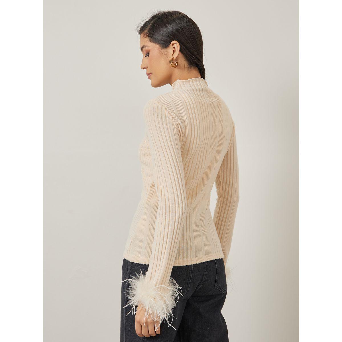 Styli Faux Fur Trim High Neck Fitted Knit Top-women-clothing-shirtsandblouses-blouses-image-5