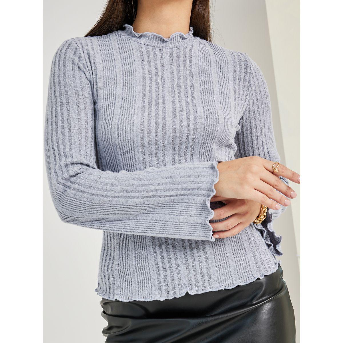 Styli Lettuce Edge High Neck Fitted Knit Top-women-clothing-shirtsandblouses-blouses-image-4
