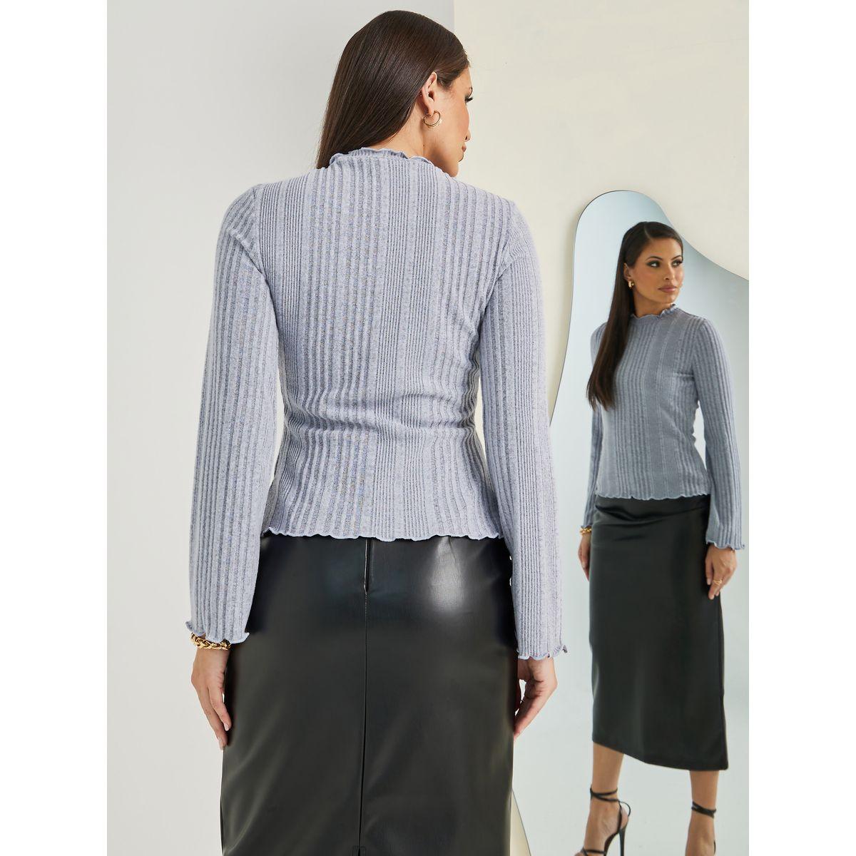 Styli Lettuce Edge High Neck Fitted Knit Top-women-clothing-shirtsandblouses-blouses-image-5