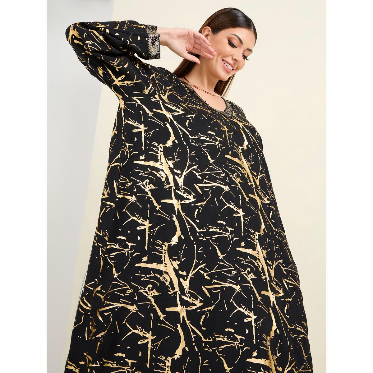 قفطان بطبعة فويل ومزين بالترتر-women-arabicclothing-kaftan-image-2