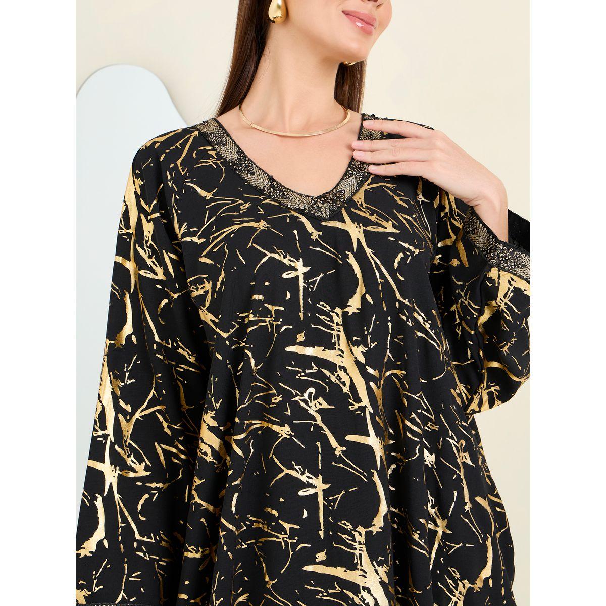 Styli Foil Print Kaftan With Sequin Trim-women-arabicclothing-kaftan-image-3