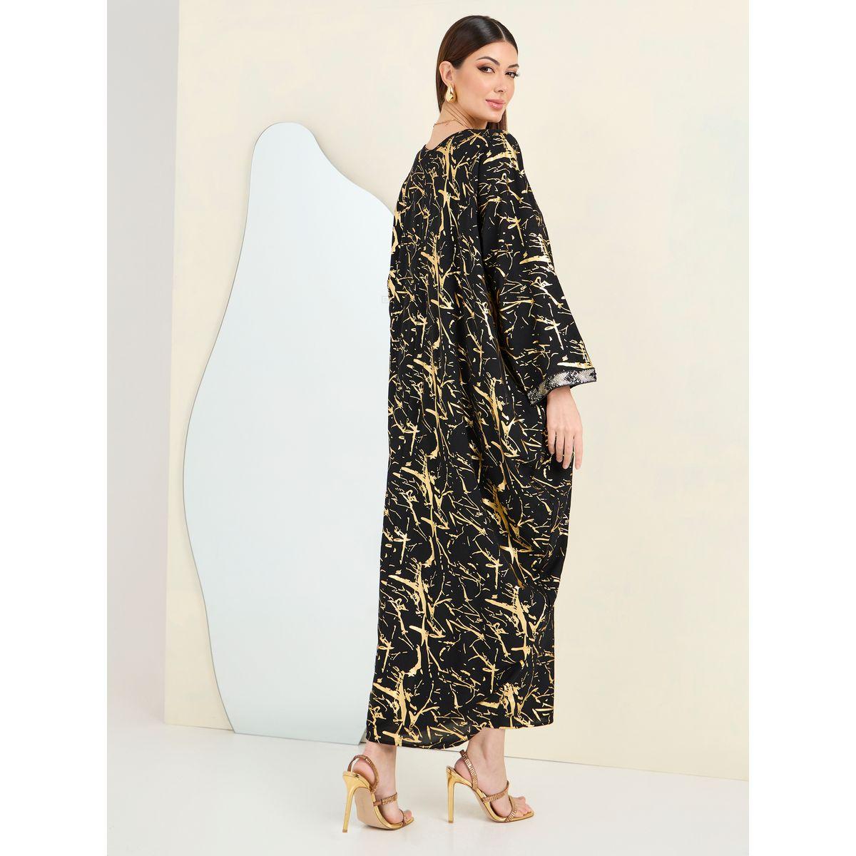 Styli Foil Print Kaftan With Sequin Trim-women-arabicclothing-kaftan-image-4