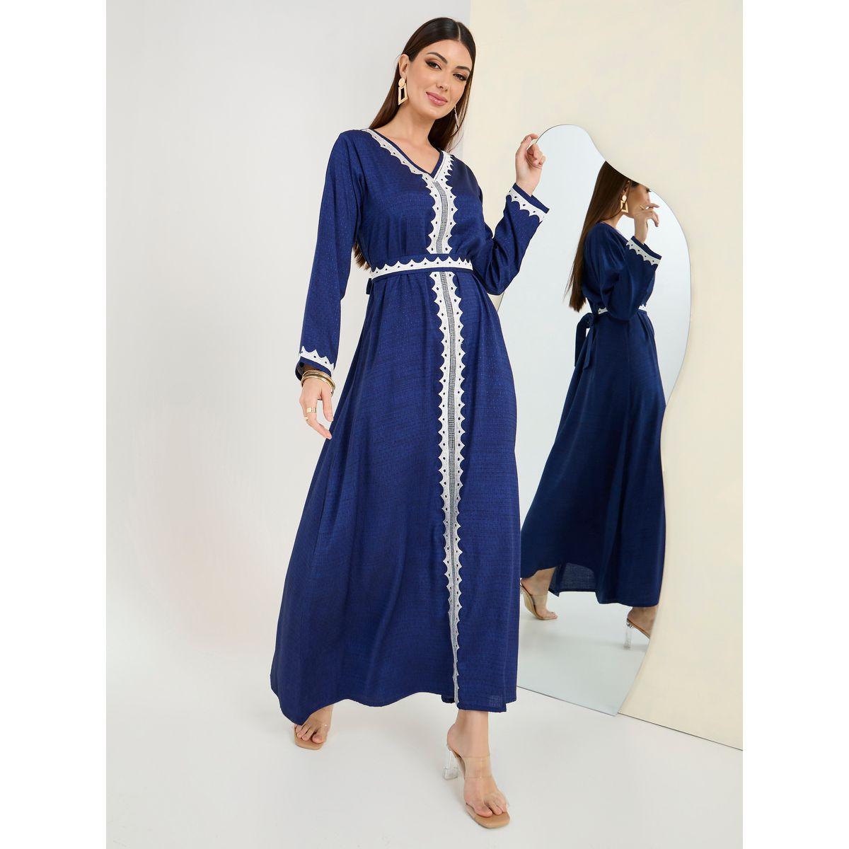 Styli Embroidery Panel Jalabiya with Tie Belt-women-arabicclothing-jalabiyas-image-1