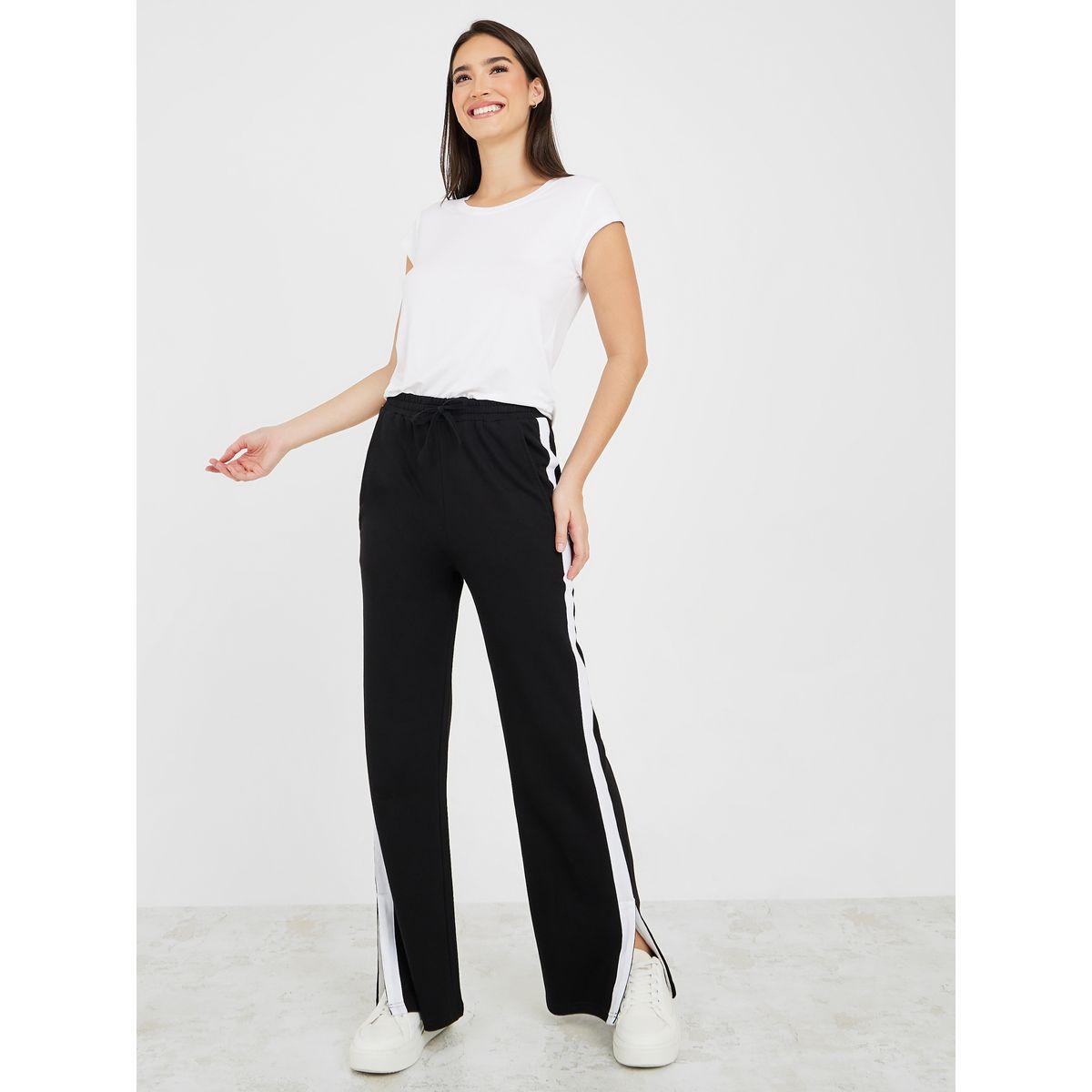 Styli Contrast Side Panel Pants with Slit Hem-women-clothing-bottoms-trousers-image-2