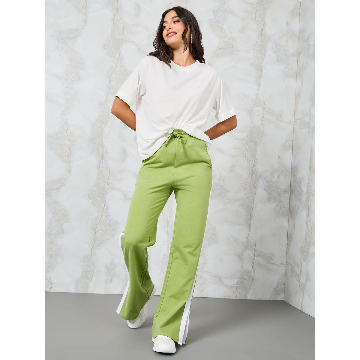 Styli Contrast Side Panel Pants with Slit Hem-women-clothing-bottoms-trousers-image-1