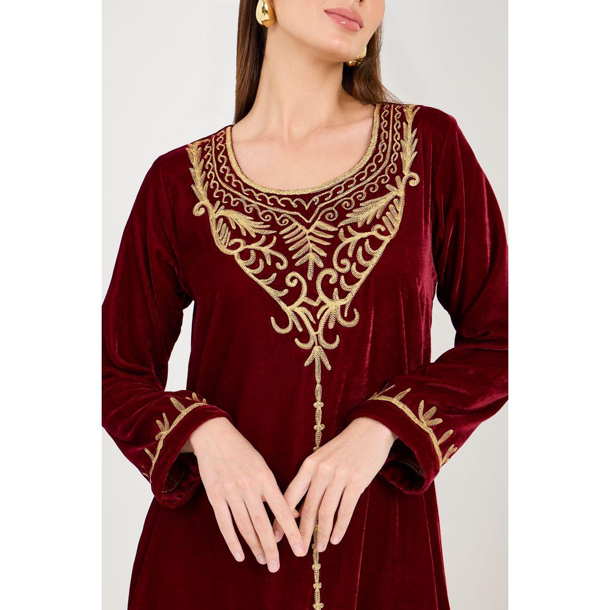 Styli Embroidery Panel Velvet Kaftan-women-arabicclothing-kaftan-image-3