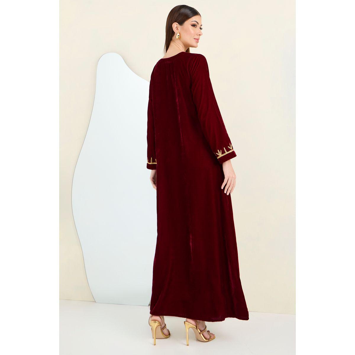 Styli Embroidery Panel Velvet Kaftan-women-arabicclothing-kaftan-image-4