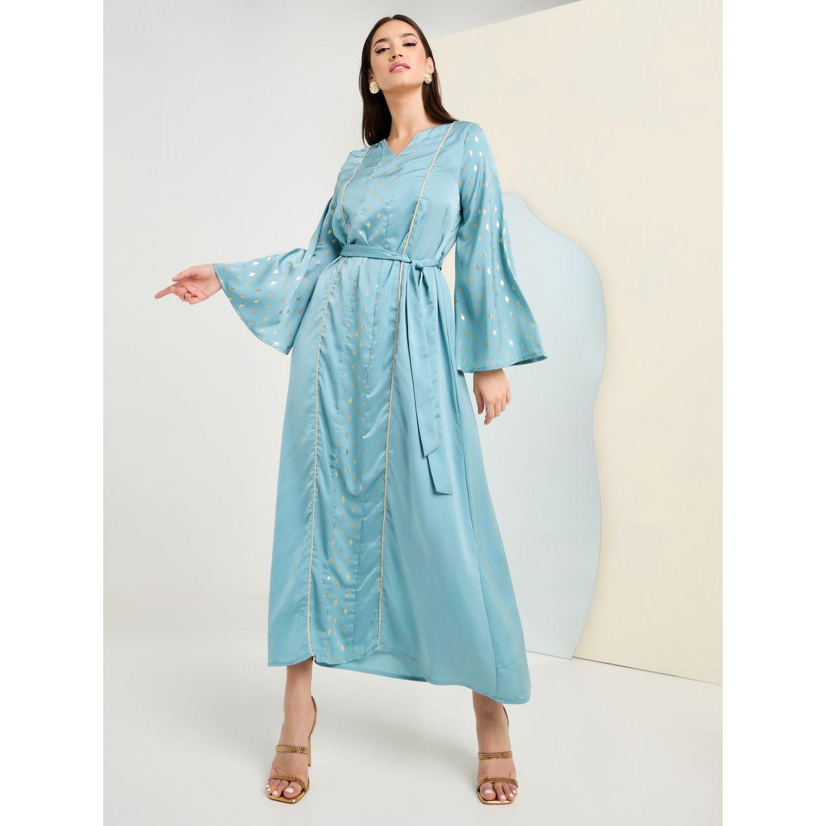 Styli Foil Print Jalabiya With Belt-women-arabicclothing-jalabiyas-image-1
