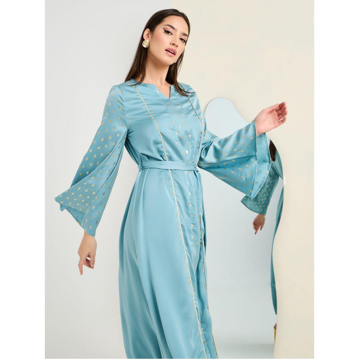 جلابية بطبعة فويل مع حزام-women-arabicclothing-jalabiyas-image-2