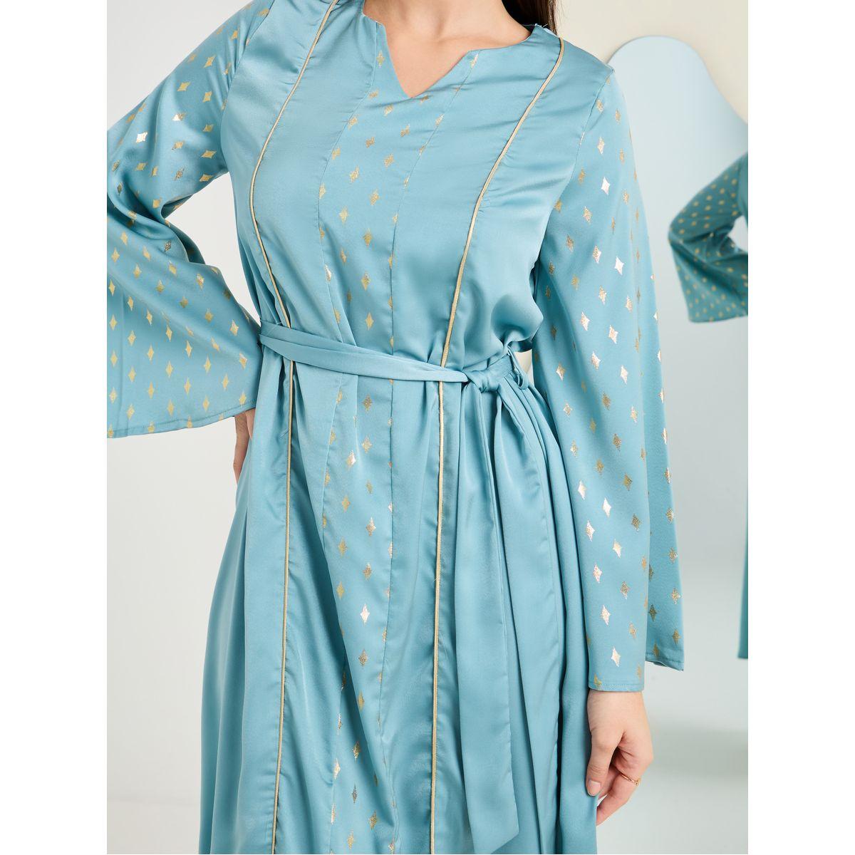 جلابية بطبعة فويل مع حزام-women-arabicclothing-jalabiyas-image-3