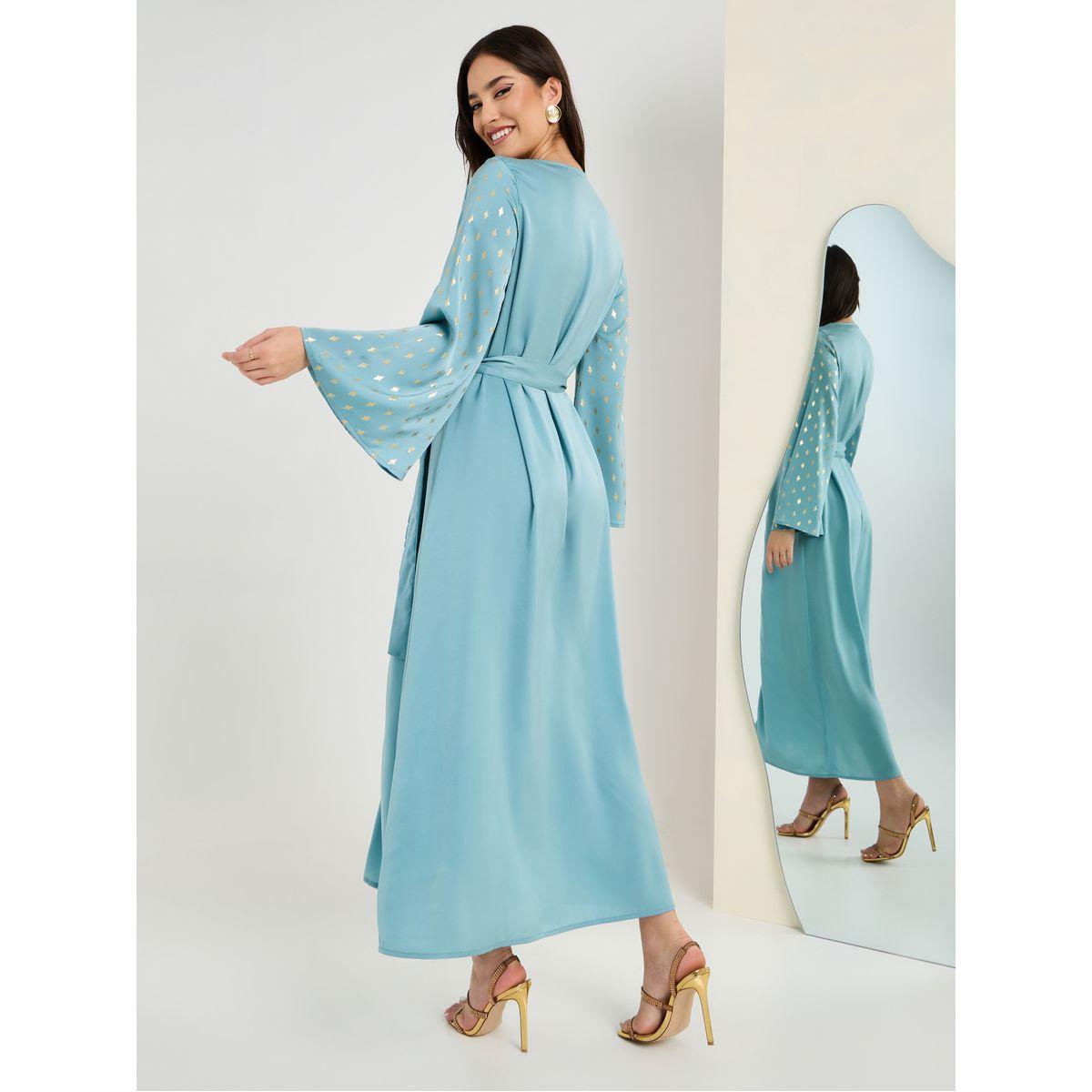 Styli Foil Print Jalabiya With Belt-women-arabicclothing-jalabiyas-image-4
