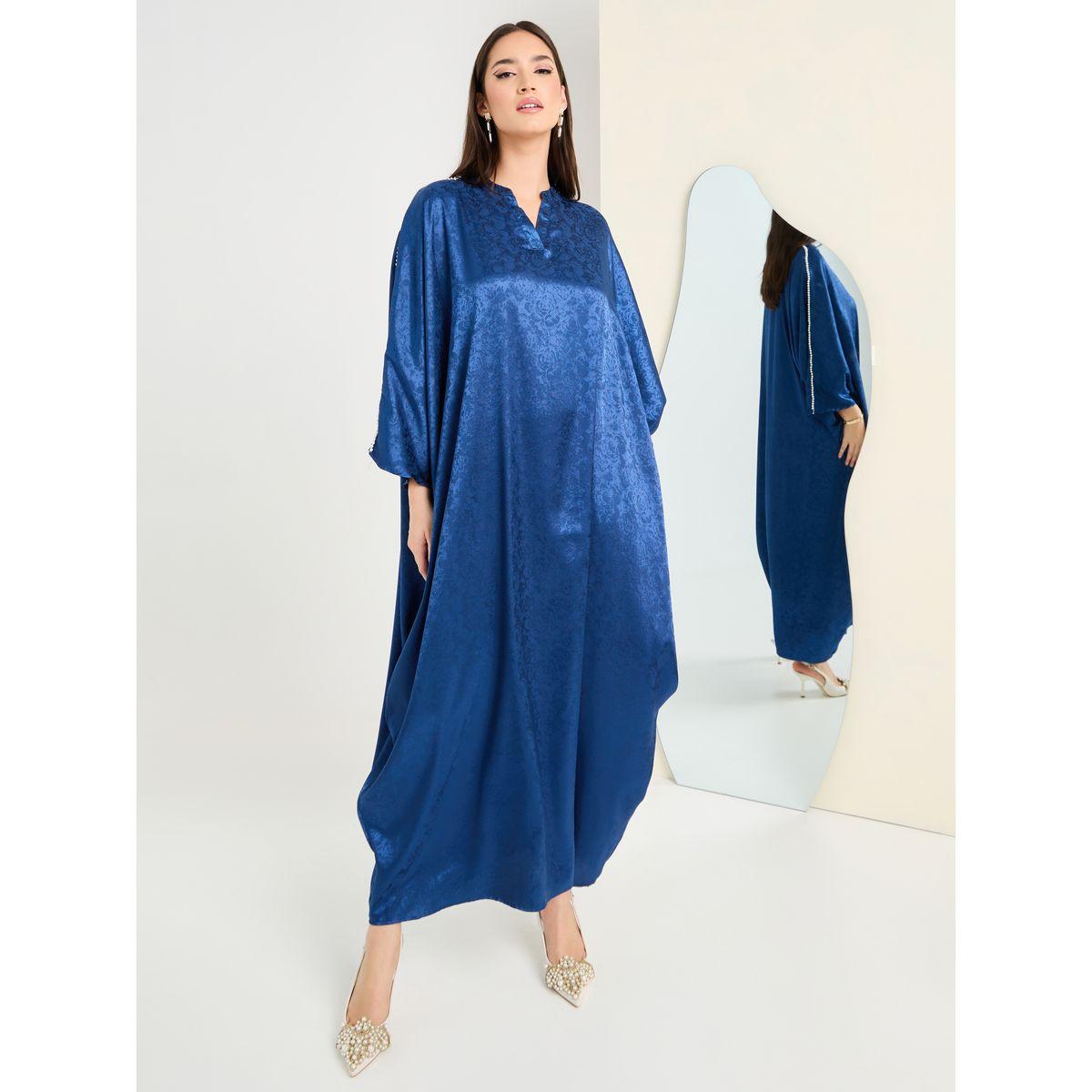 Styli Embellished Satin Jacquard Kaftan-women-arabicclothing-kaftan-image-1