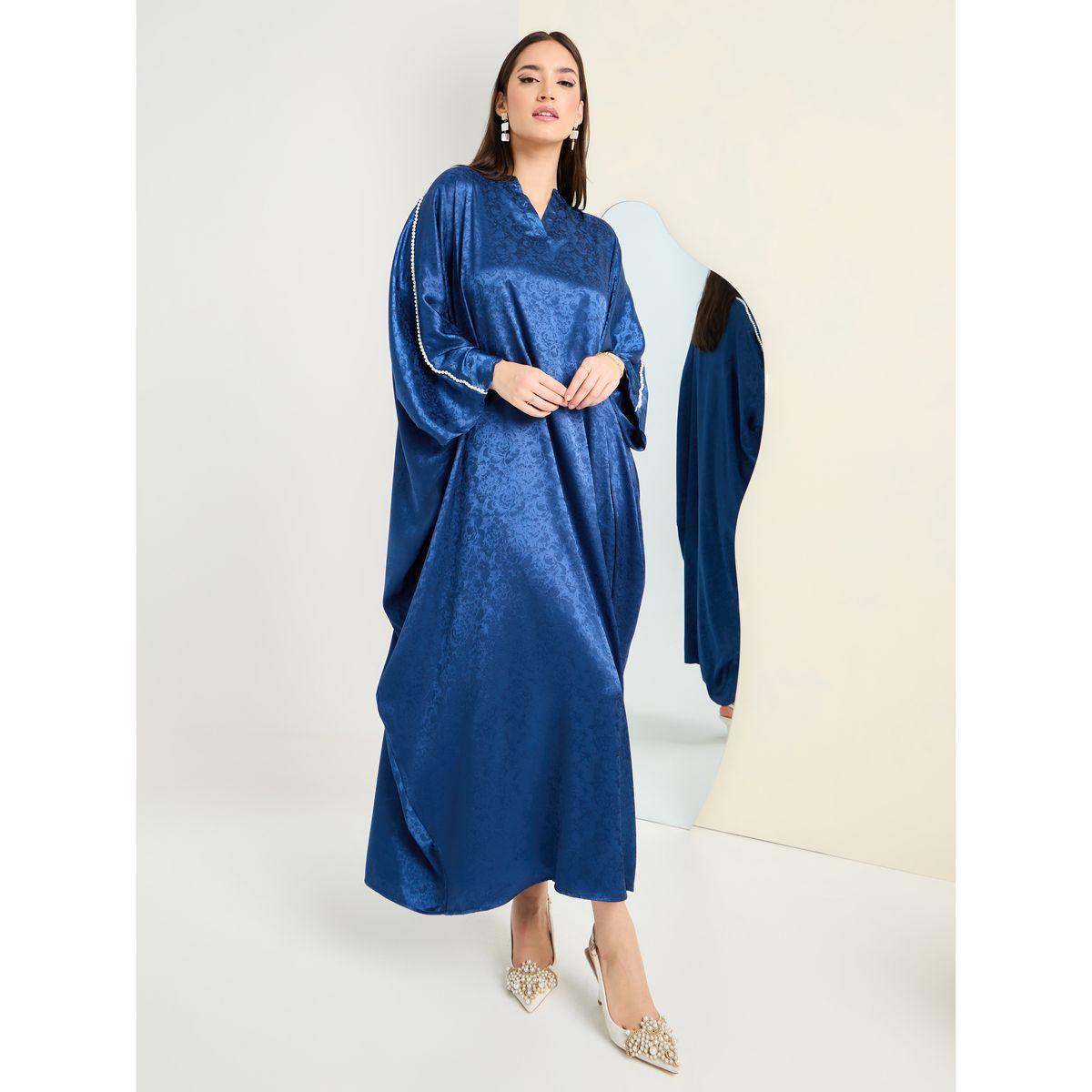 Styli Embellished Satin Jacquard Kaftan-women-arabicclothing-kaftan-image-2