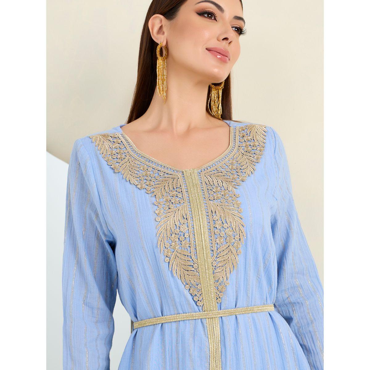 Styli Gold Lurex Kaftan with Lace Patch-women-arabicclothing-kaftan-image-3