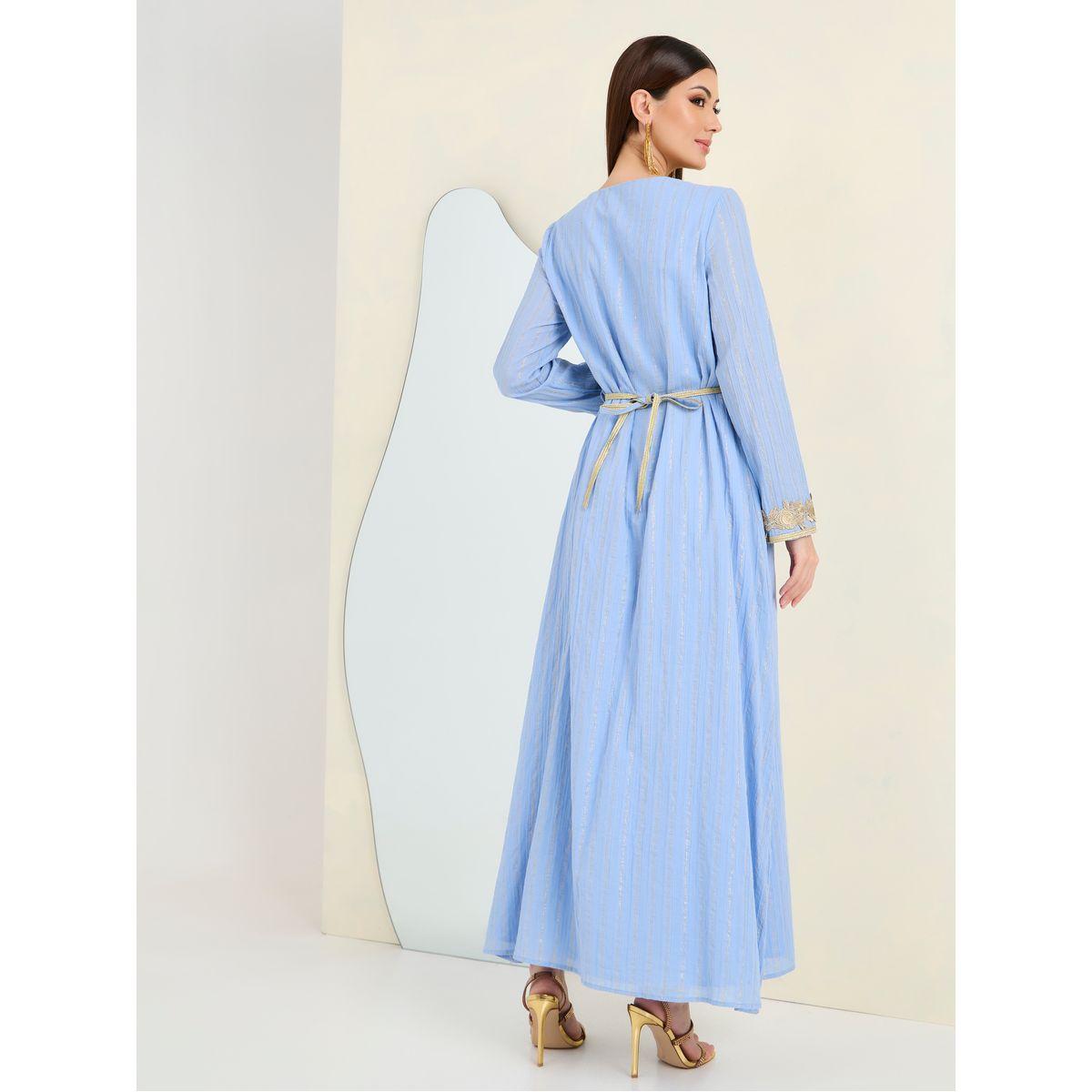 Styli Gold Lurex Kaftan with Lace Patch-women-arabicclothing-kaftan-image-4