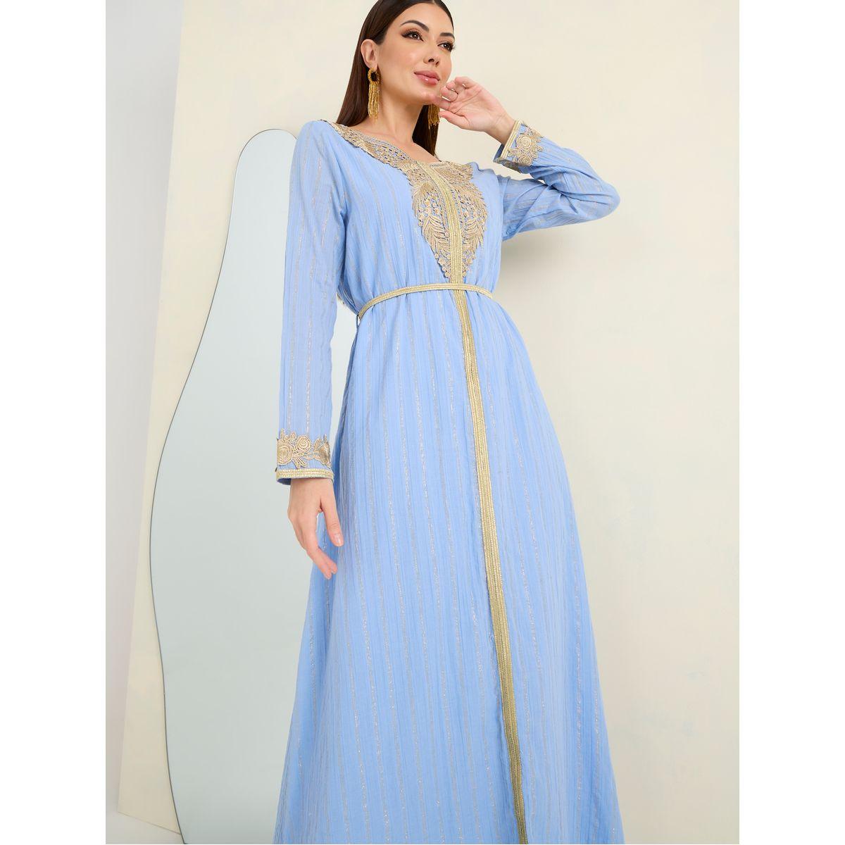 Styli Gold Lurex Kaftan with Lace Patch-women-arabicclothing-kaftan-image-5