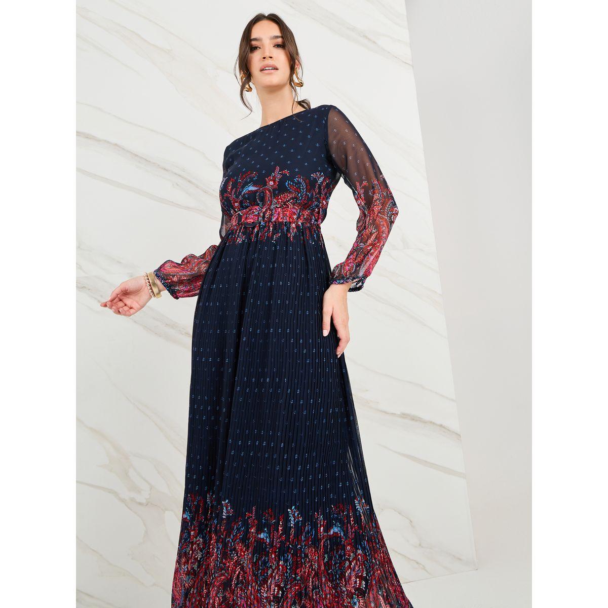 Styli Paisley Print Belted Plisse Maxi Dress-women-clothing-dresses-image-3