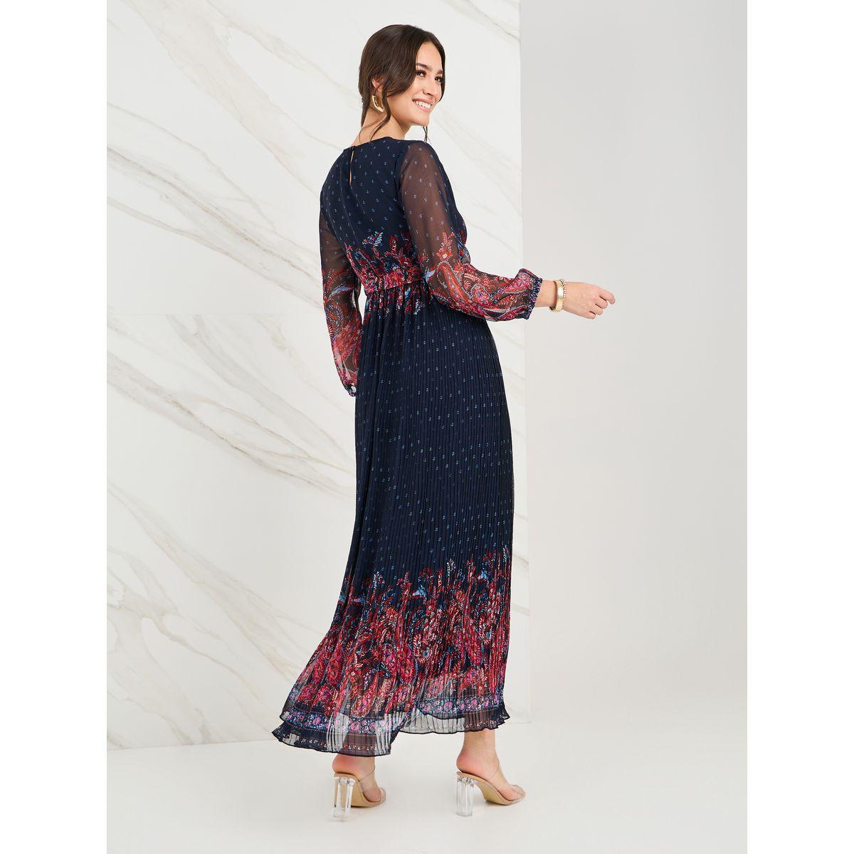 Styli Paisley Print Belted Plisse Maxi Dress-women-clothing-dresses-image-5