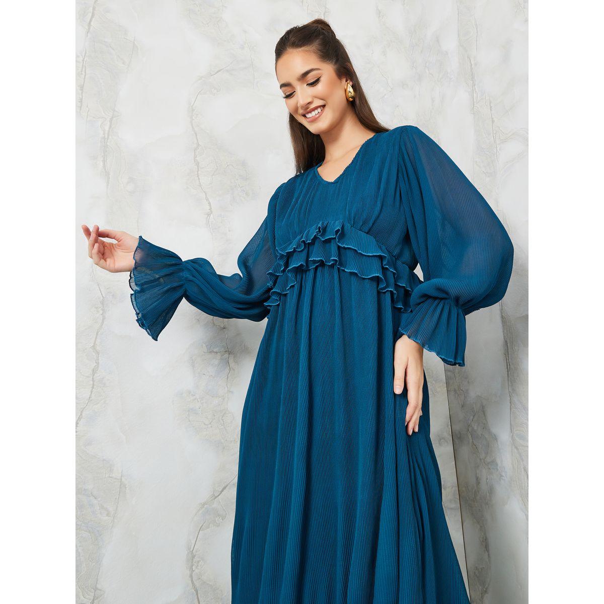 Styli Ruffled Waist Plisse A-Line Maxi Dress-women-clothing-dresses-image-2
