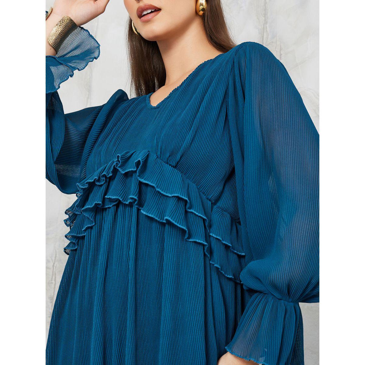 فستان طويل بليسيه بتفاصيل كشكش-women-clothing-dresses-image-3