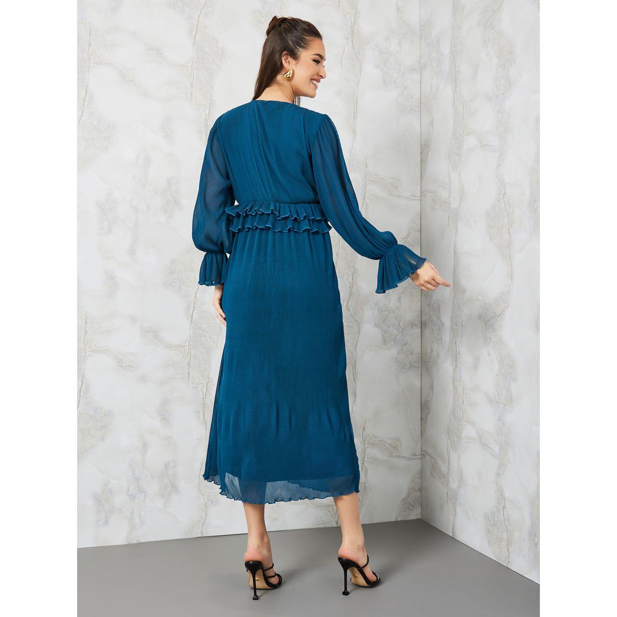 فستان طويل بليسيه بتفاصيل كشكش-women-clothing-dresses-image-4