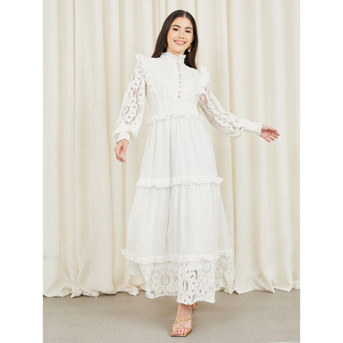 Styli Lace Smocked Ruffle Detail Maxi Dress-women-clothing-dresses-image-1