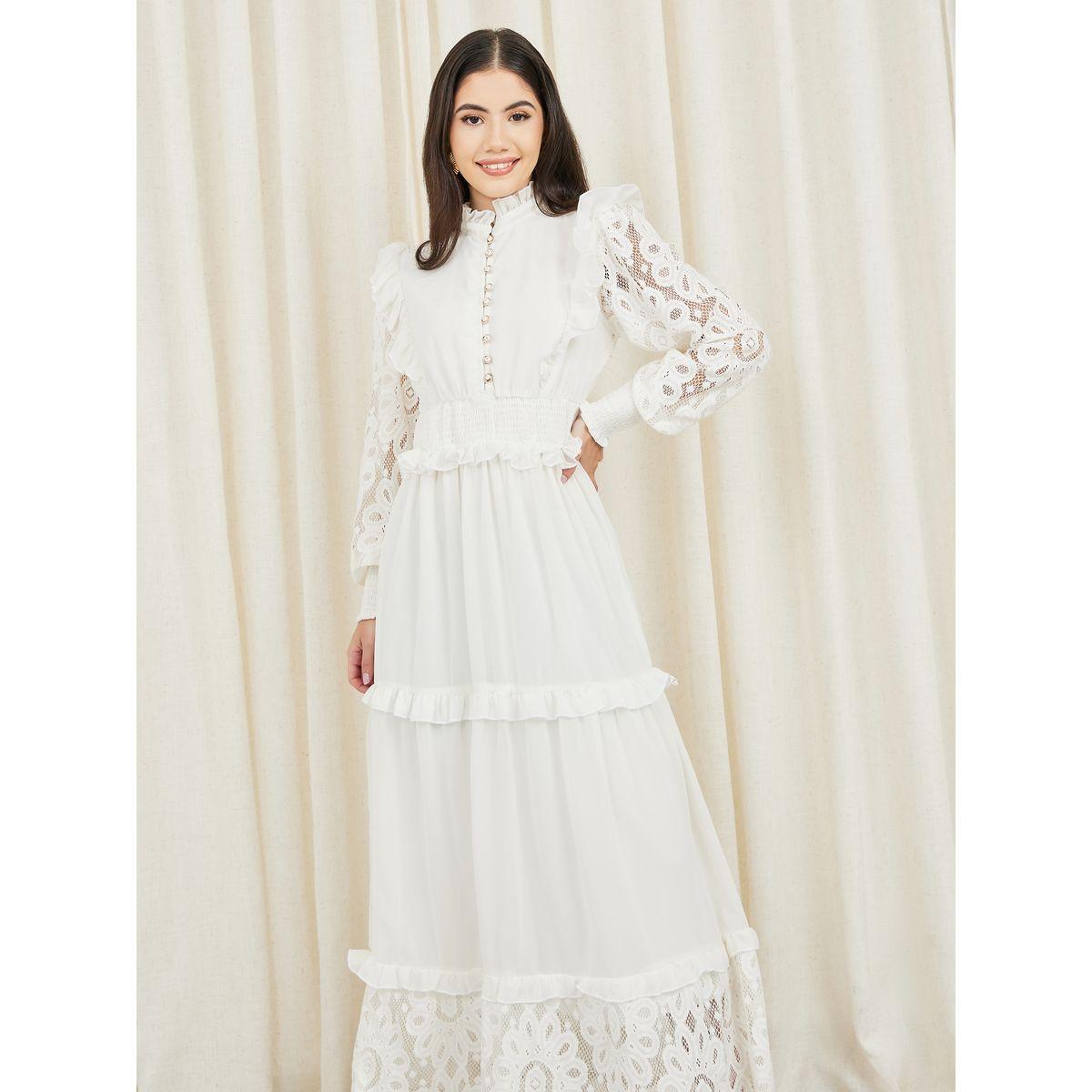 فستان طويل بتفاصيل دانتيل وكشكش-women-clothing-dresses-image-2