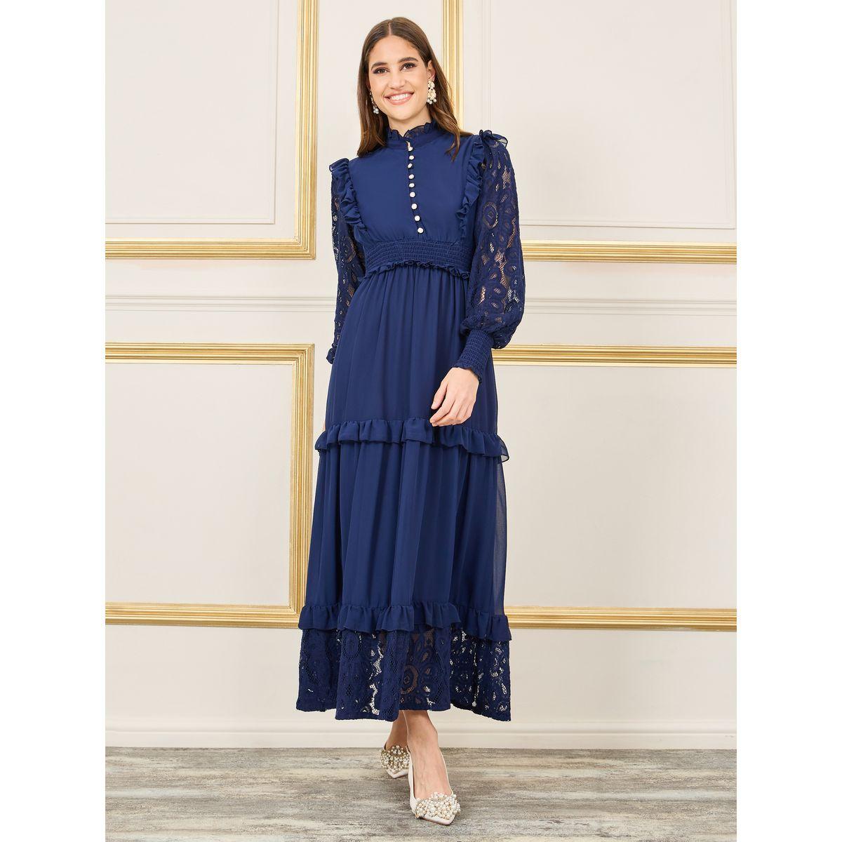 Styli Lace Smocked Ruffle Detail Maxi Dress-women-clothing-dresses-image-1