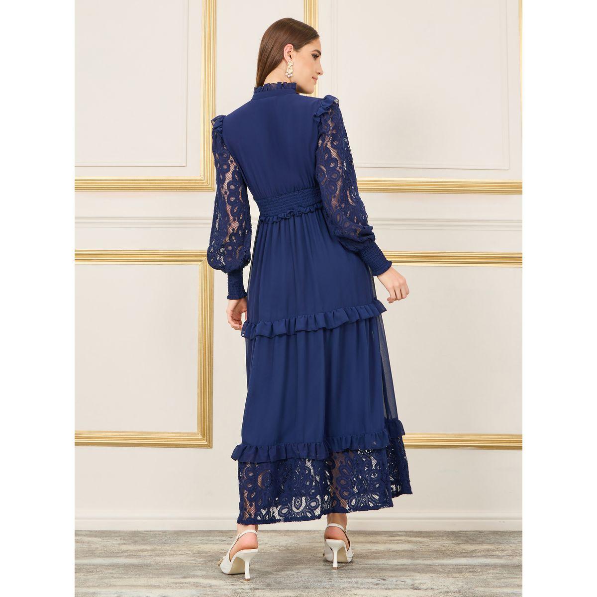 Styli Lace Smocked Ruffle Detail Maxi Dress-women-clothing-dresses-image-4