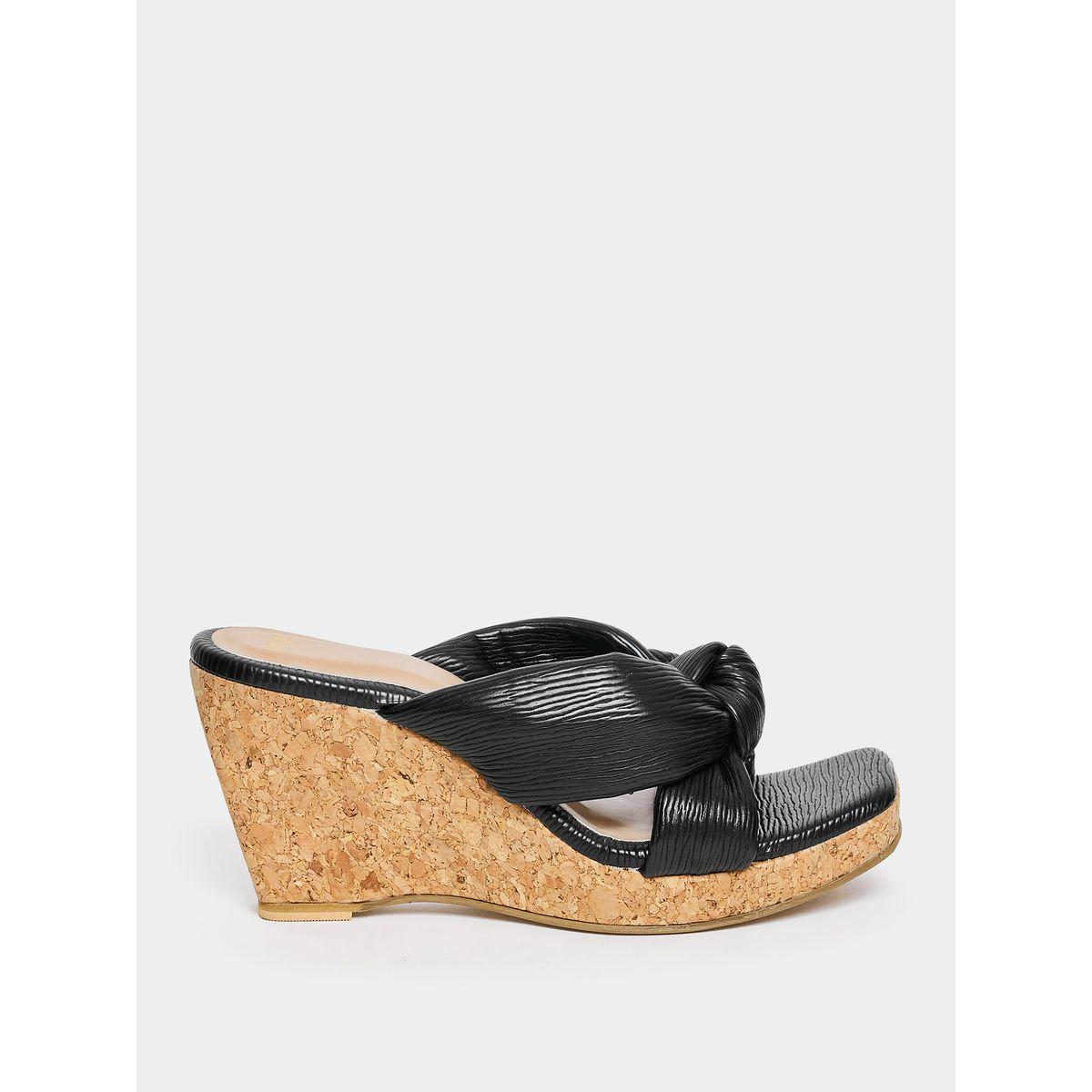 Styli Knot Texture Wedge Heel Sandal-women-shoes-heels-image-1