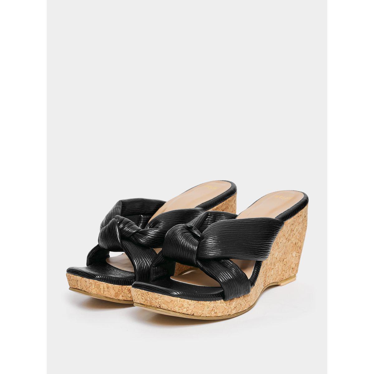 Styli Knot Texture Wedge Heel Sandal-women-shoes-heels-image-2