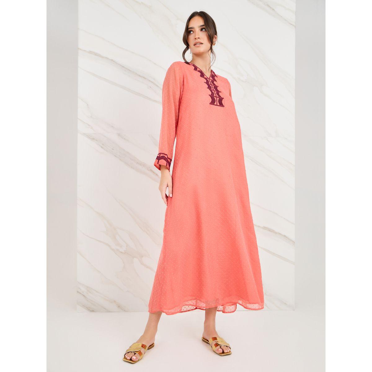 Styli Embroidered Panel Dobby Jalabiya-women-arabicclothing-jalabiyas-image-5