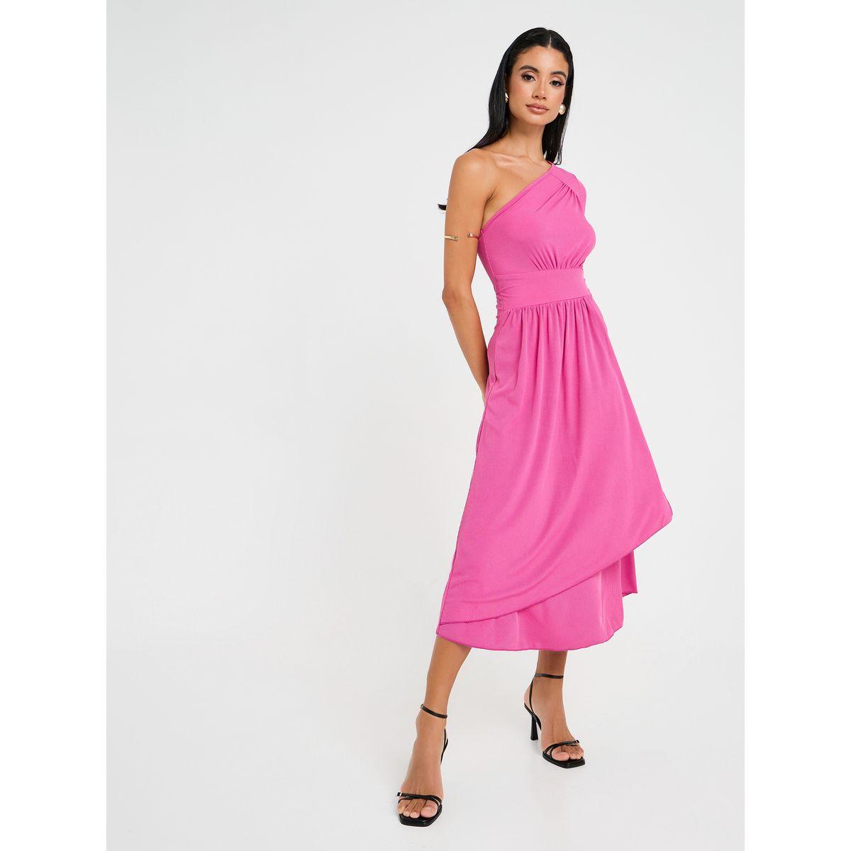 Styli One Shoulder Neck Ribbed A-Line Midi Dress-women-clothing-dresses-image-1