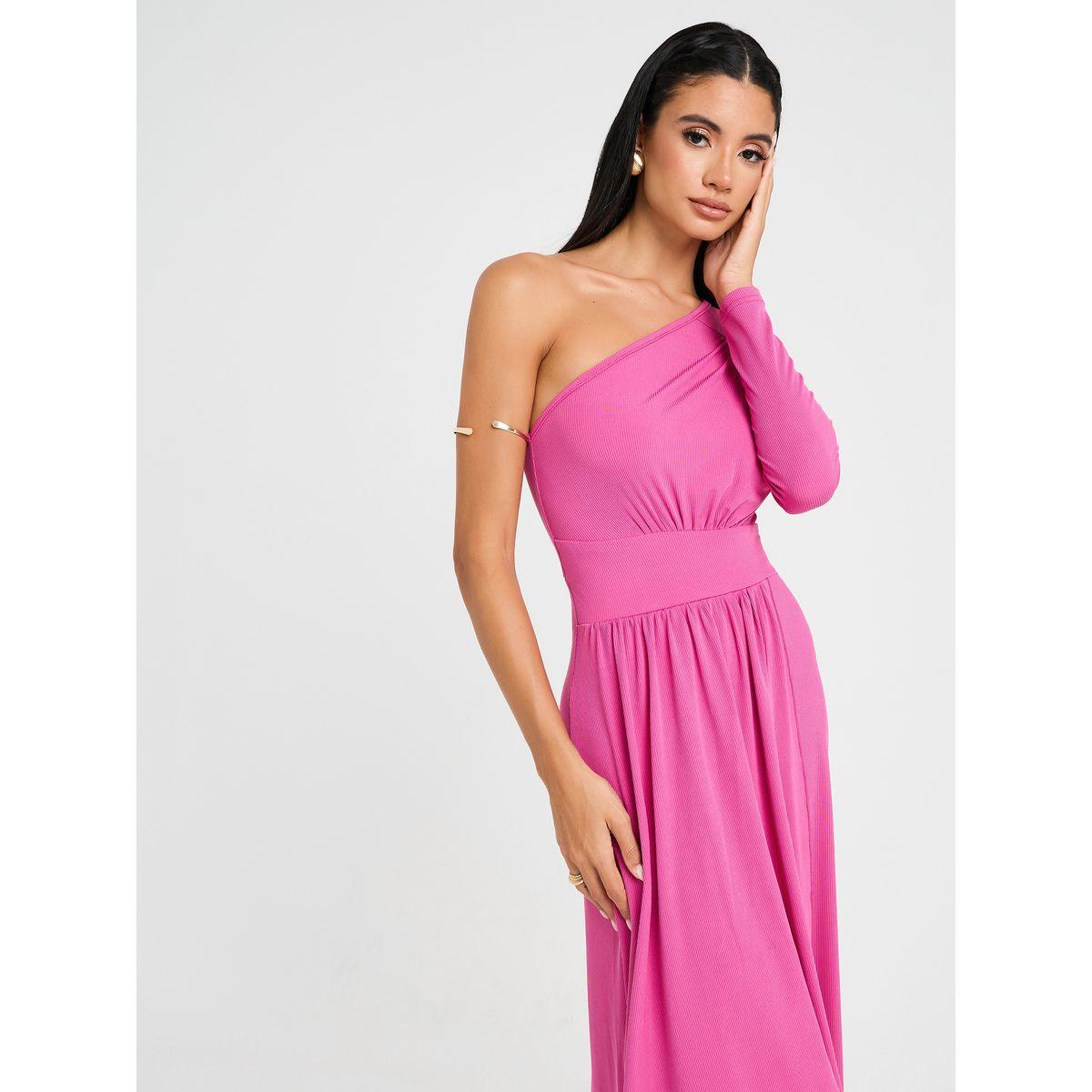 Styli One Shoulder Neck Ribbed A-Line Midi Dress-women-clothing-dresses-image-3