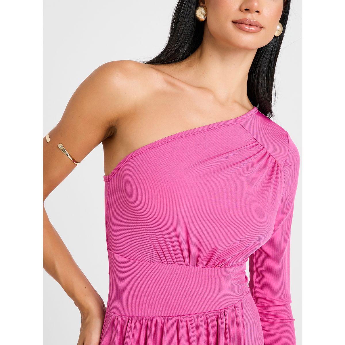 Styli One Shoulder Neck Ribbed A-Line Midi Dress-women-clothing-dresses-image-4