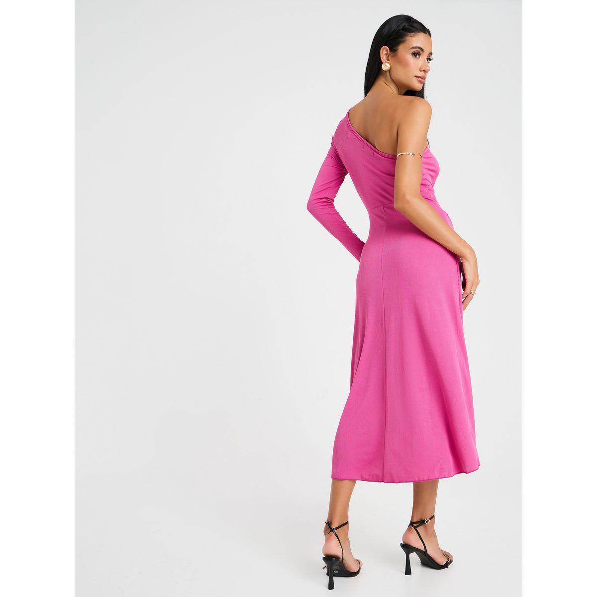 Styli One Shoulder Neck Ribbed A-Line Midi Dress-women-clothing-dresses-image-5
