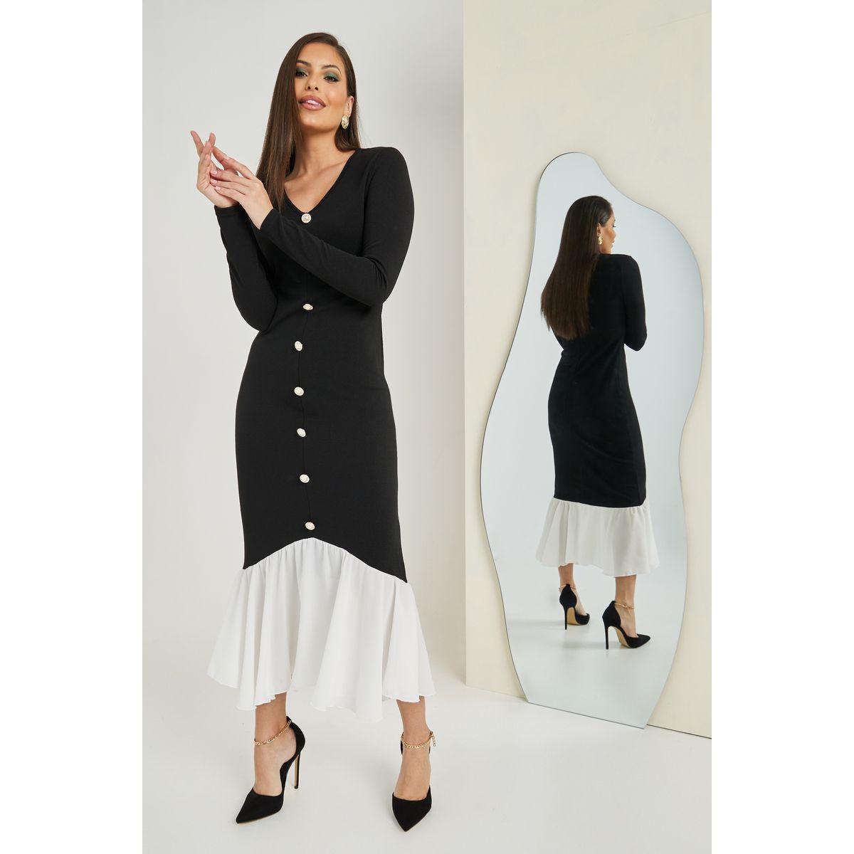 فستان ميدي بنمط كتل الالوان-women-clothing-dresses-image-1