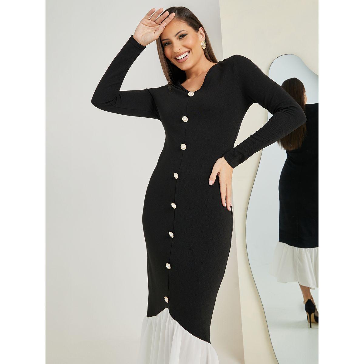 Styli Colorblock Mermaid Hem Bodycon Midi Dress-women-clothing-dresses-image-2