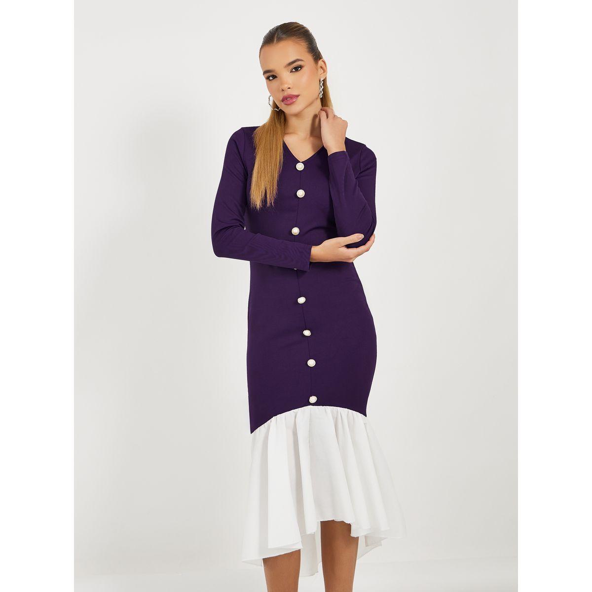 Styli Color Block Mermaid Hem Bodycon Midi Dress-women-clothing-dresses-image-2